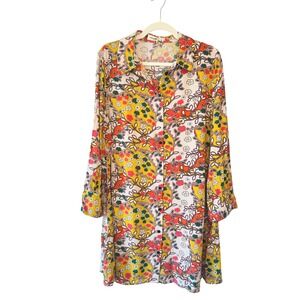 Natural Life Womens Size XL Georgia Floral Long Sleeve Shirt Dress Boho